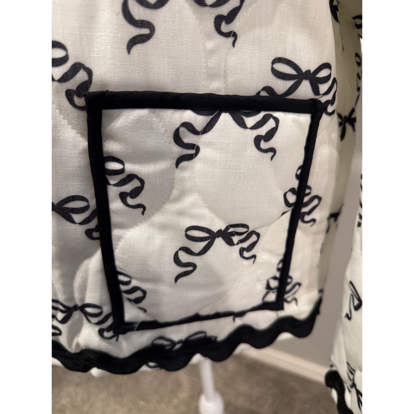 Quilted Trimmed Bow Pattern Jacket with Pockets-Large