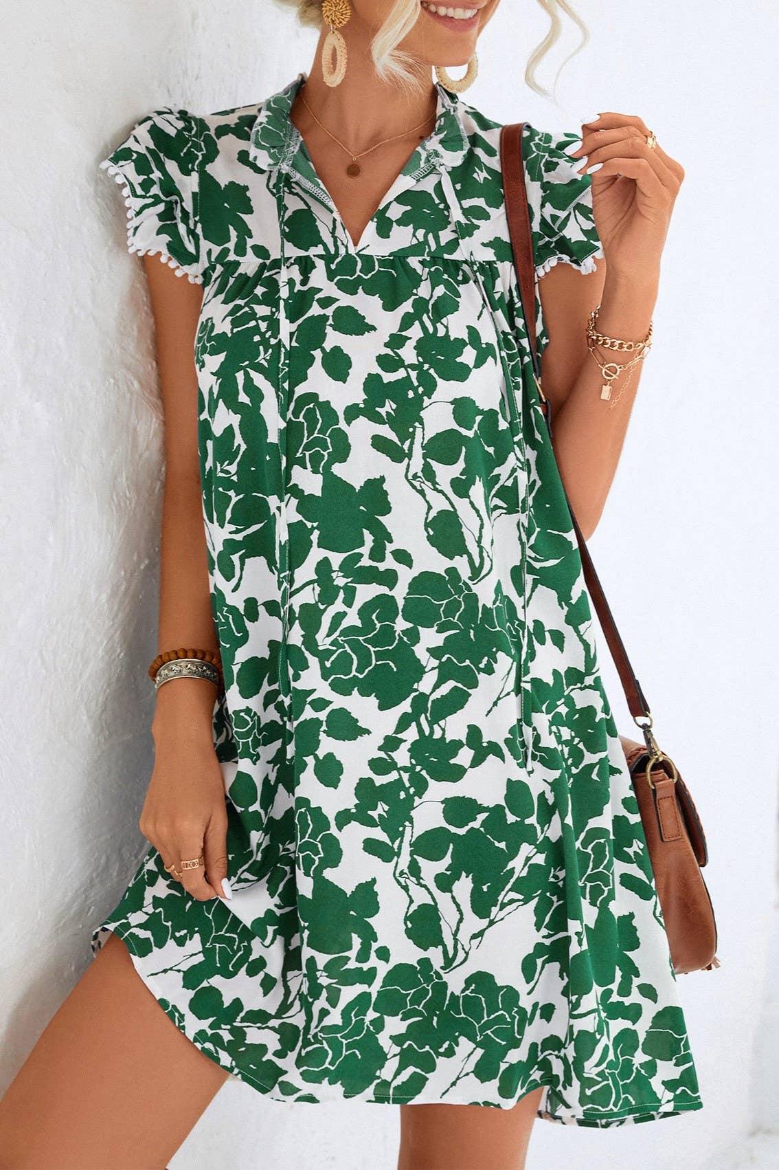 Ruffle Shoulder Floral Printed babydoll dress