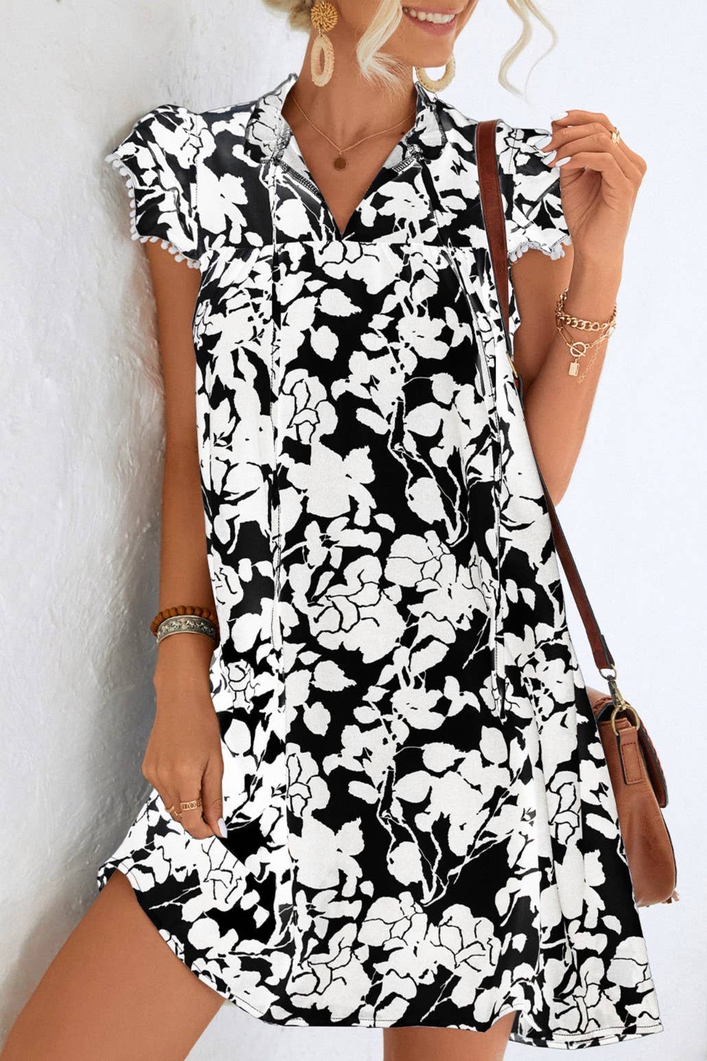 Ruffle Shoulder Floral Printed babydoll dress