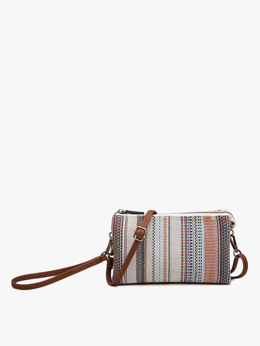 Riley Canvas/Natural 3 Compartment Crossbody/Wristlet