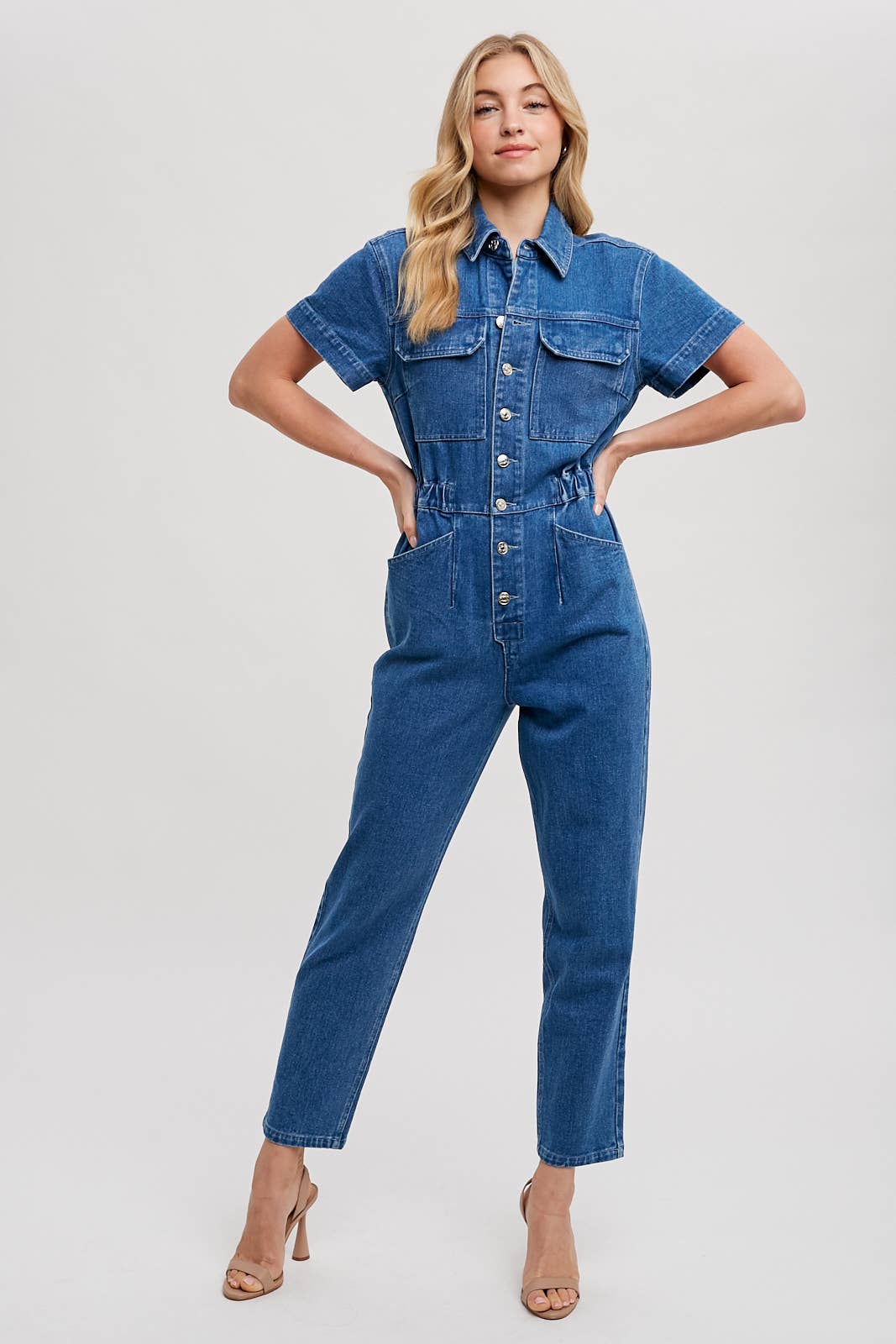 DENIM TAPERED LEG JUMPSUIT