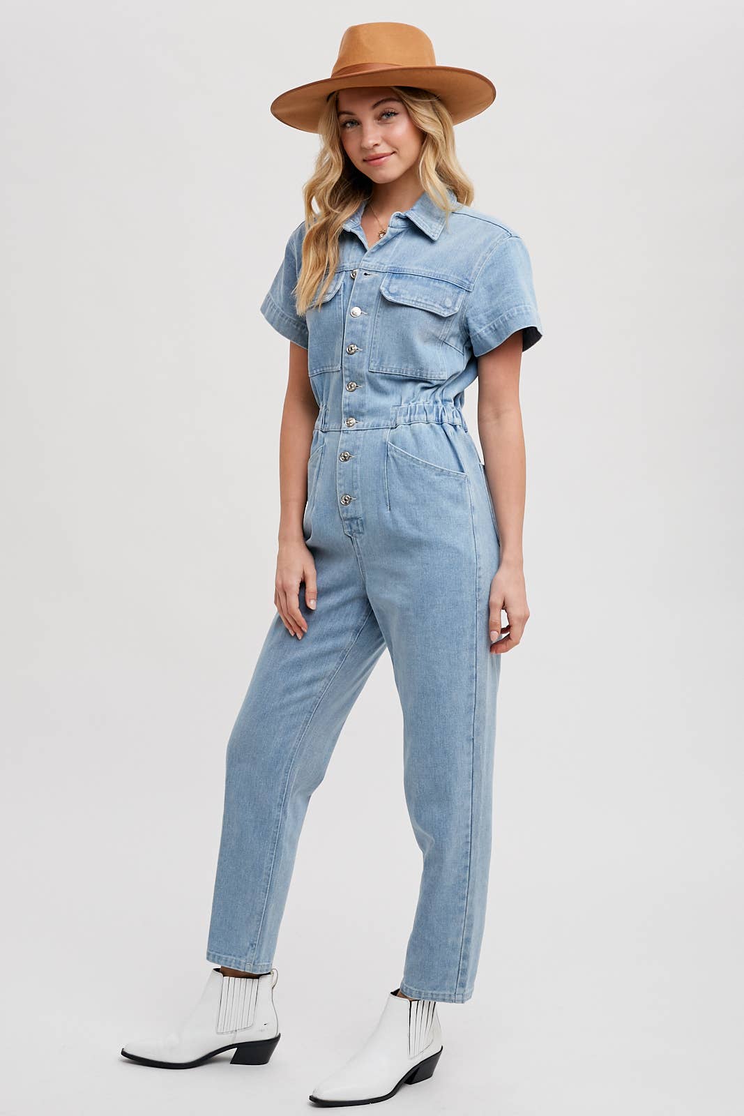 DENIM TAPERED LEG JUMPSUIT