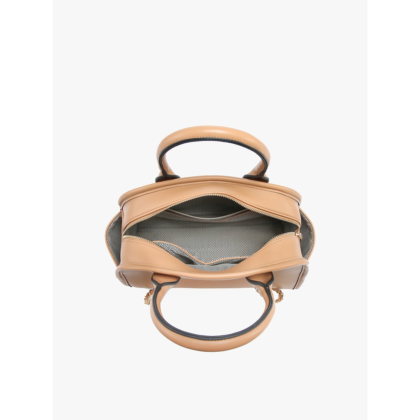 Dome Satchel w/ Chain Strap-Off White/Light Beige