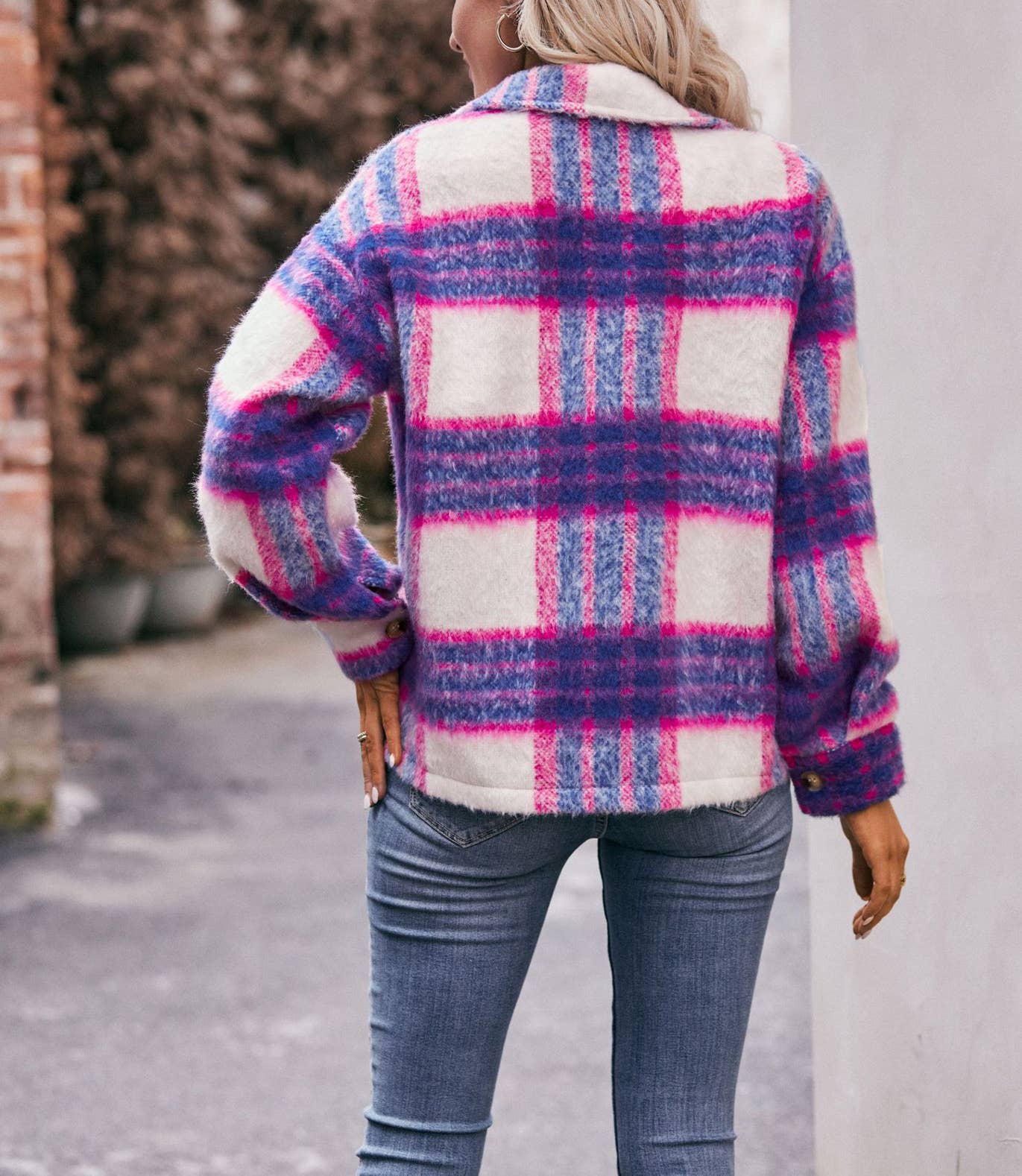 Plaid mohair short tweed thick coat
