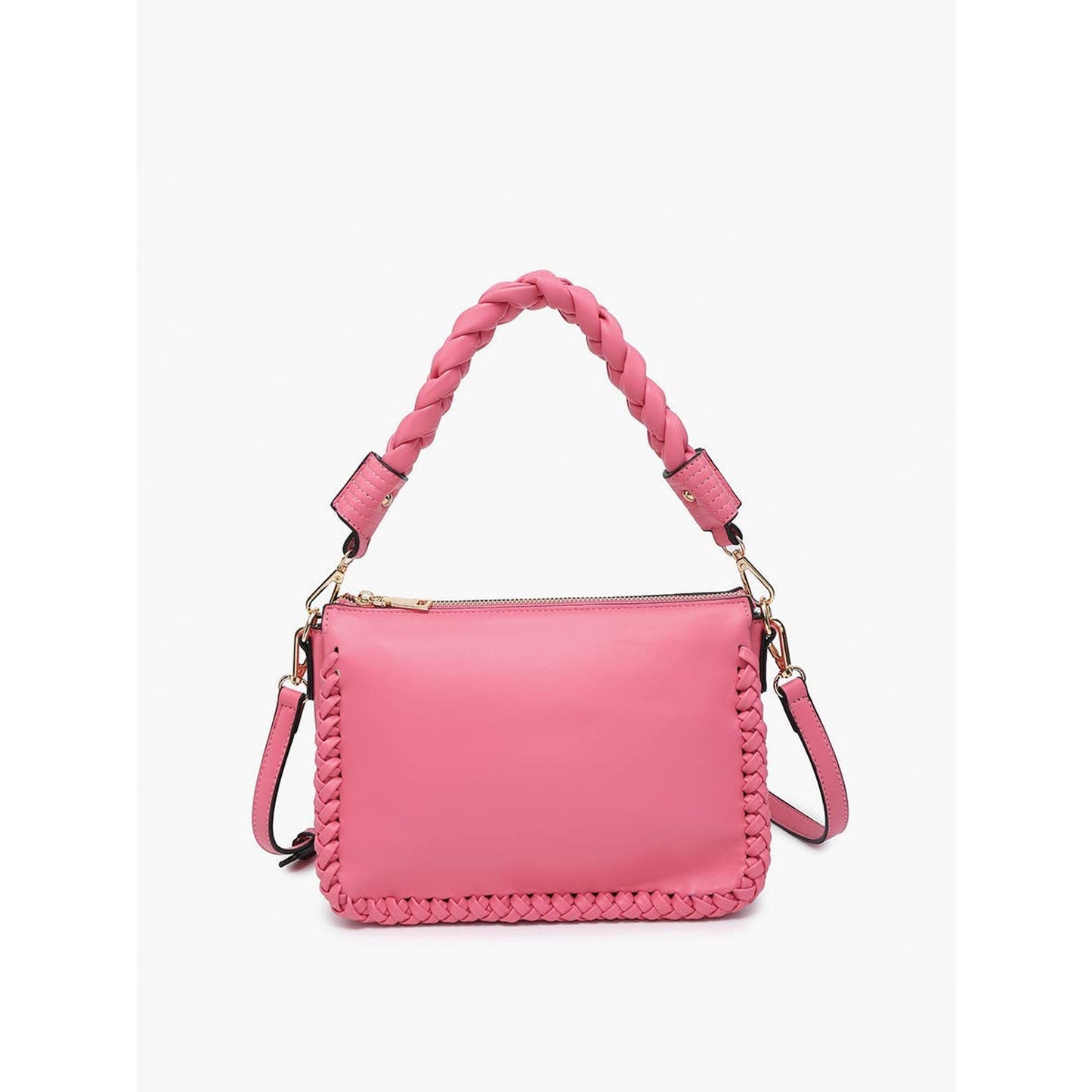 Judith Whipstitch Trim Shoulder Bag w/ Braided Handle-Brown