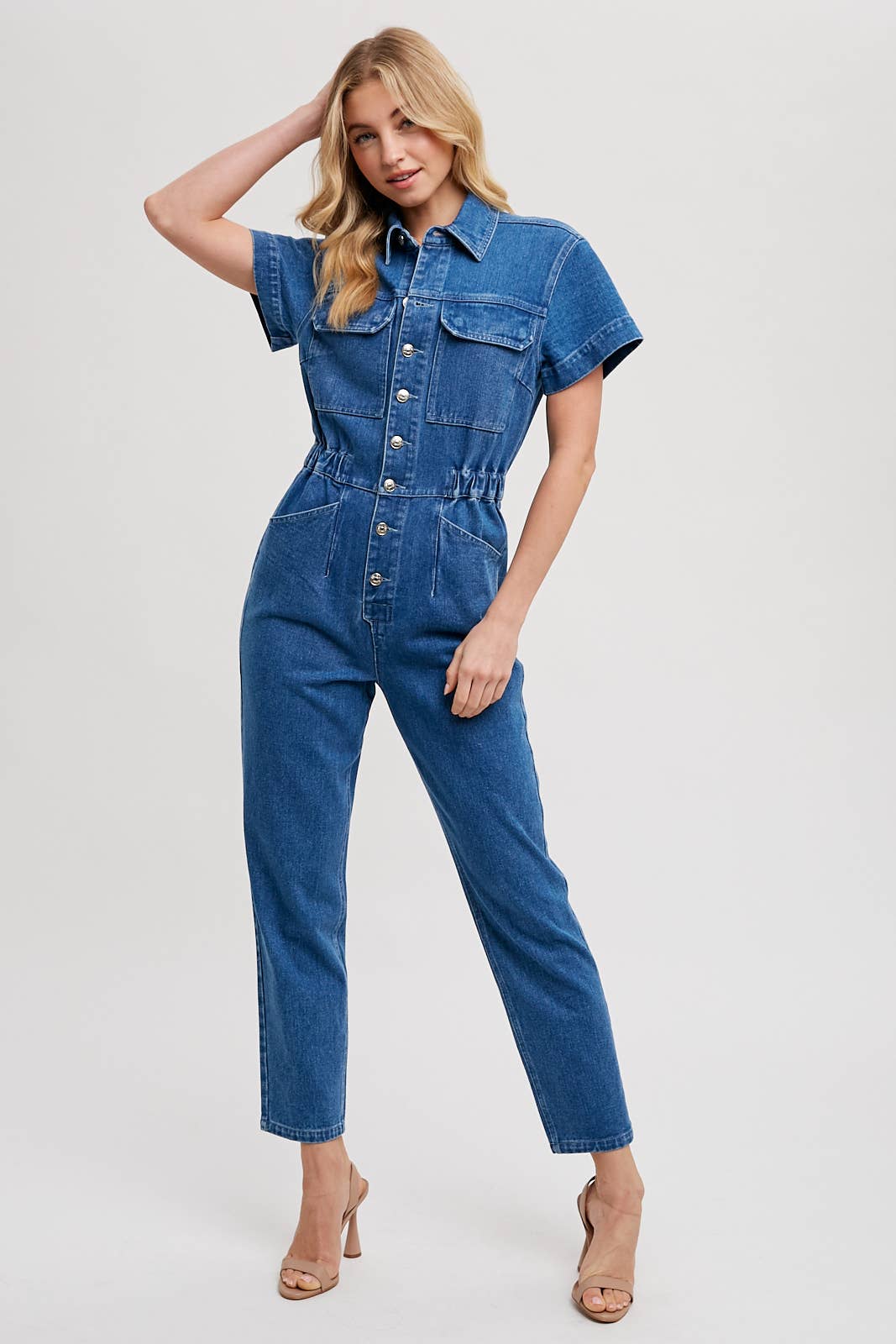 DENIM TAPERED LEG JUMPSUIT