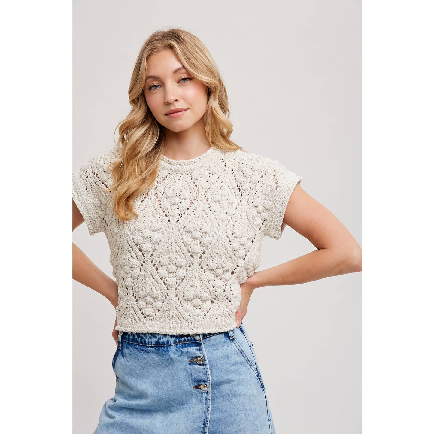 KNIT SWEATER SHORT SLEEVED PULLOVER-Large