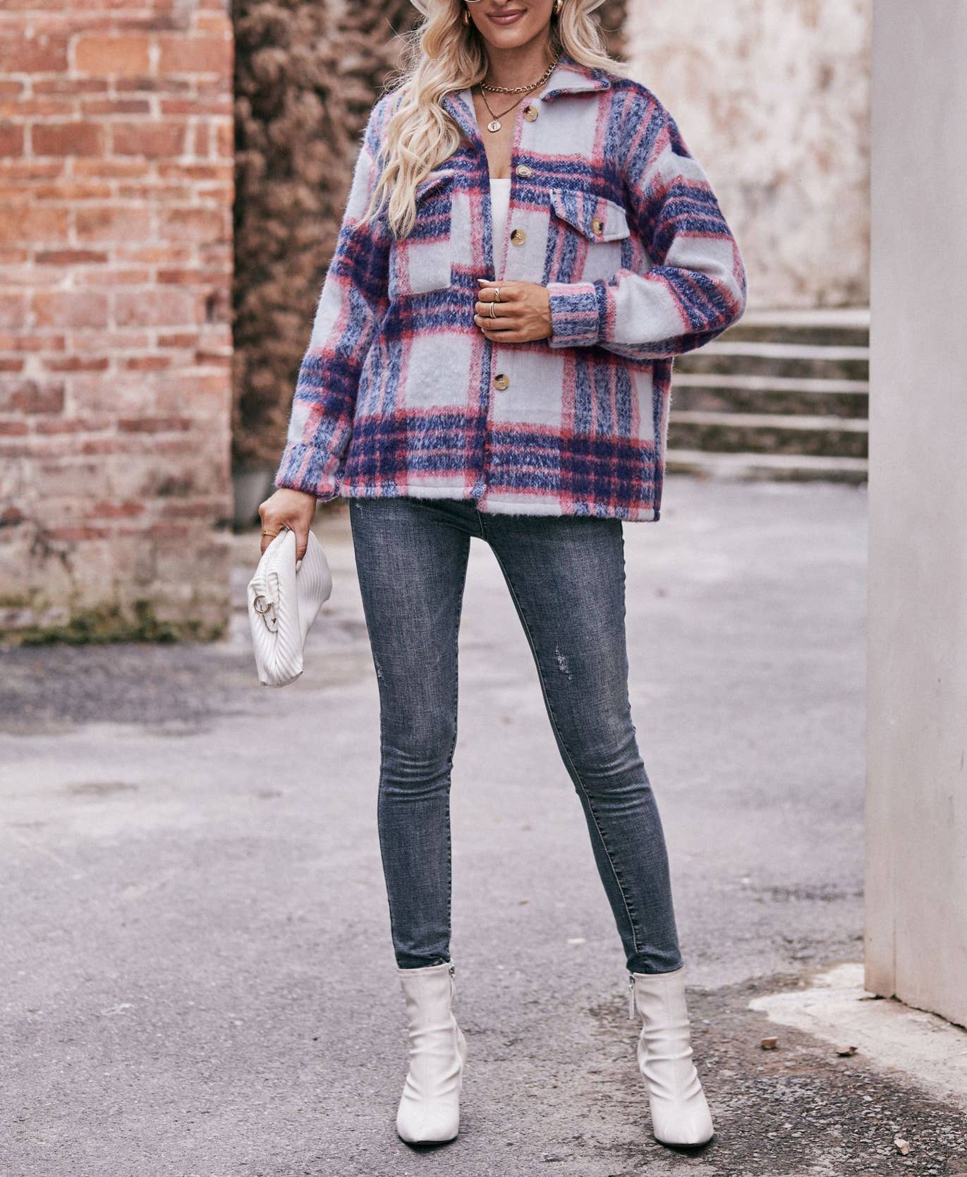 Plaid mohair short tweed thick coat