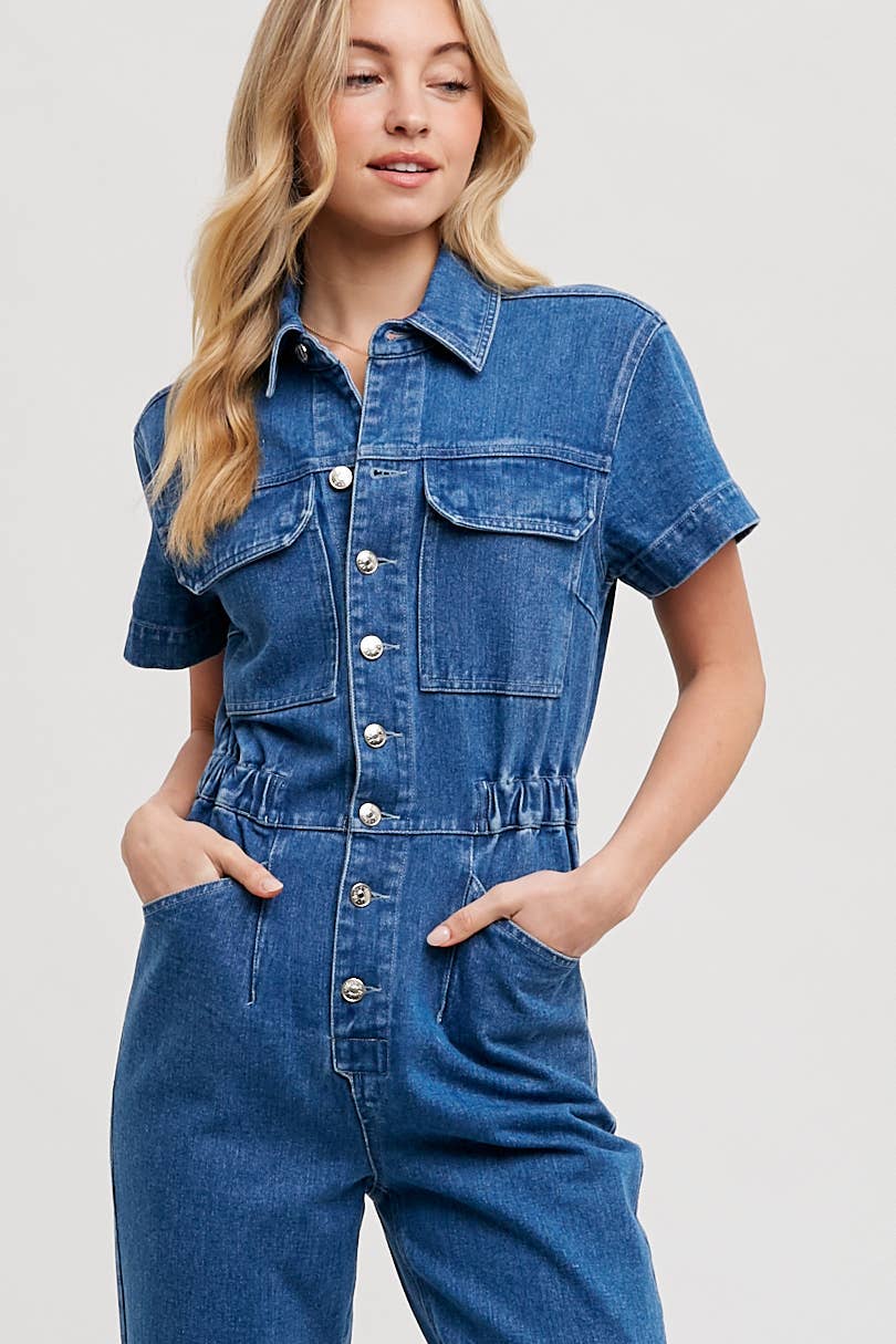 DENIM TAPERED LEG JUMPSUIT