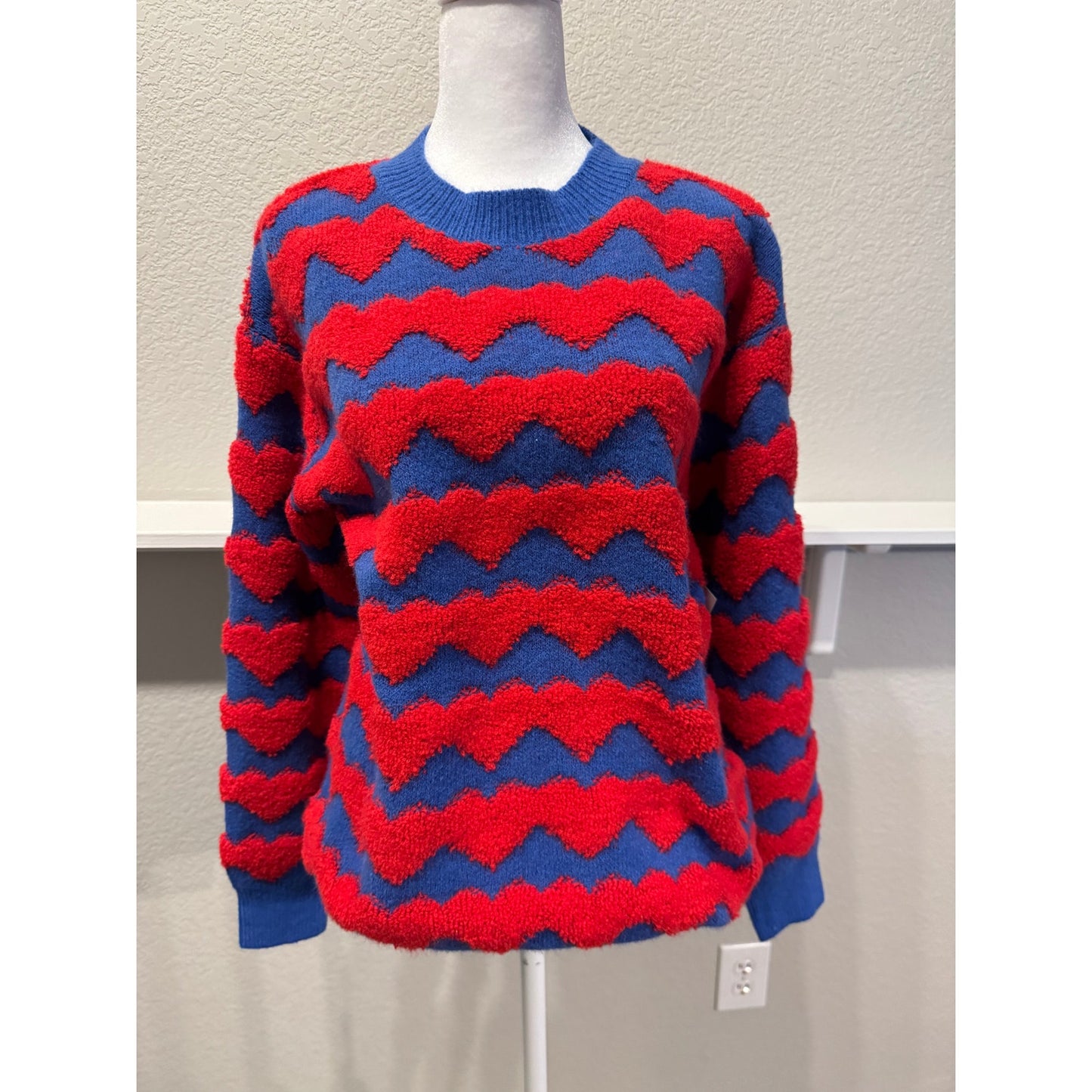 Wave Pattern Sweater-Blue & Red-Medium