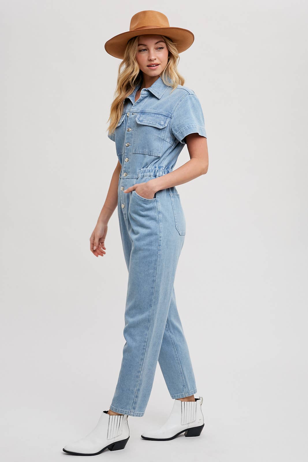 DENIM TAPERED LEG JUMPSUIT