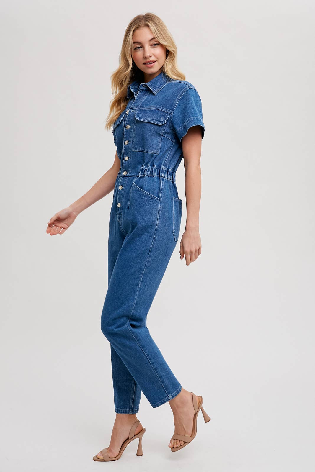 DENIM TAPERED LEG JUMPSUIT