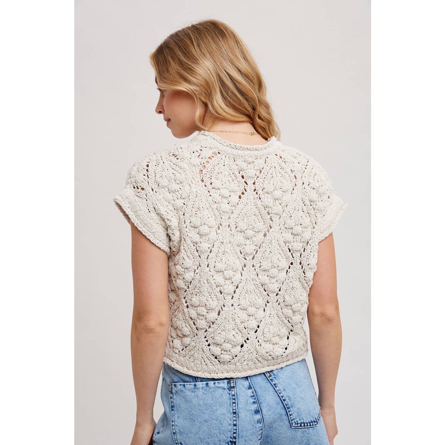 KNIT SWEATER SHORT SLEEVED PULLOVER-Large