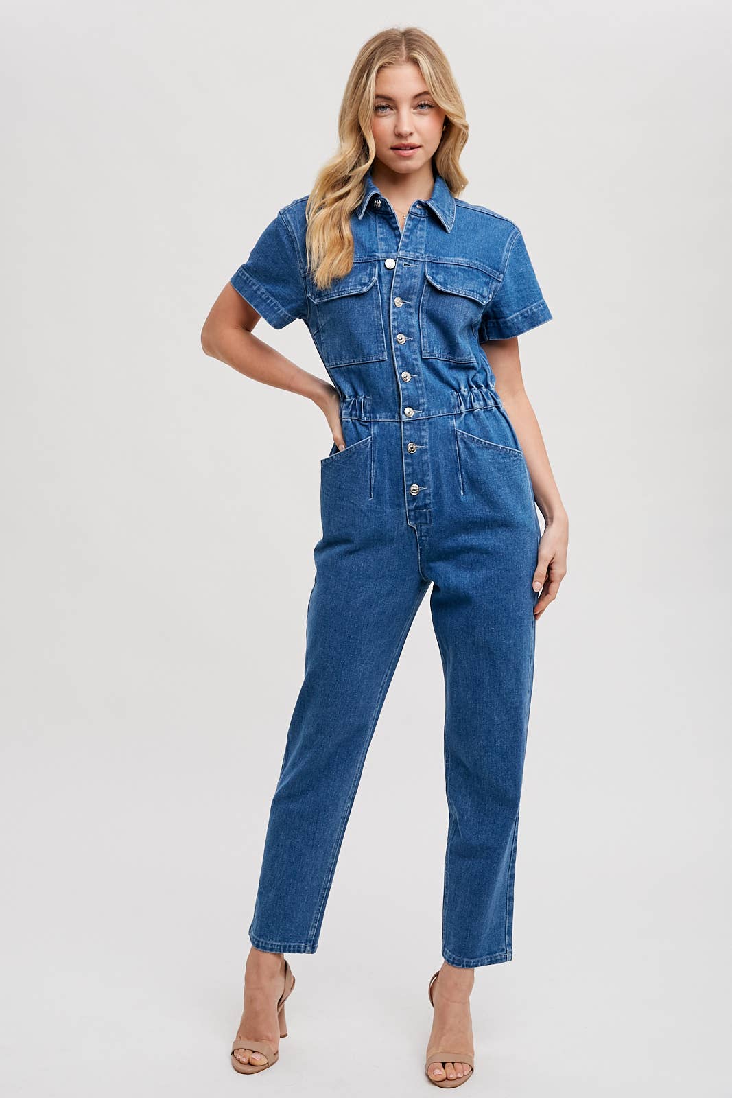 DENIM TAPERED LEG JUMPSUIT