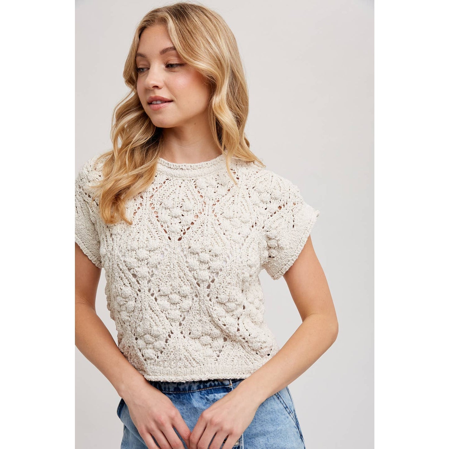 KNIT SWEATER SHORT SLEEVED PULLOVER-Large