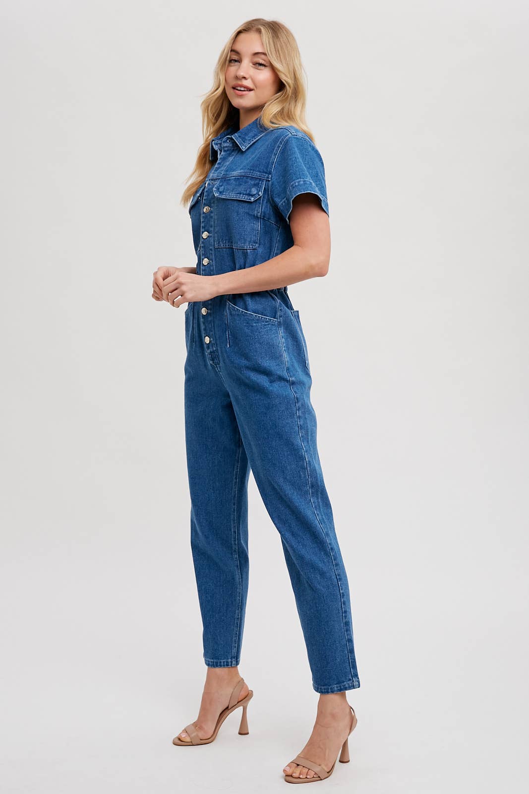 DENIM TAPERED LEG JUMPSUIT