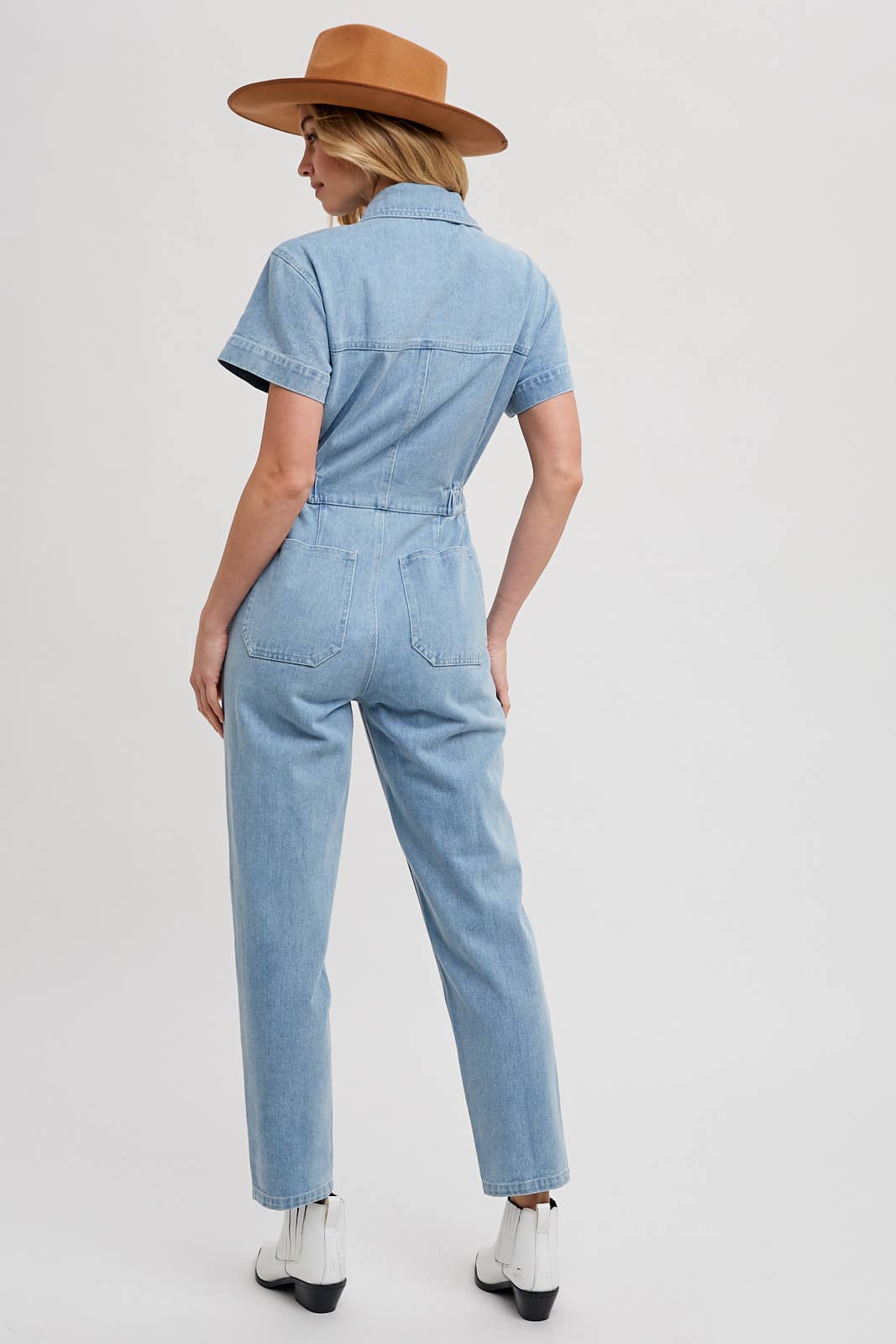 DENIM TAPERED LEG JUMPSUIT