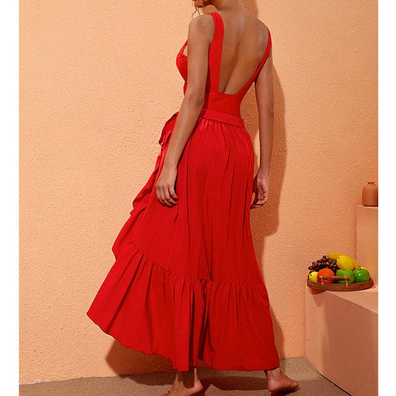 Solid Color Red Rose One Piece Classy Swimwear