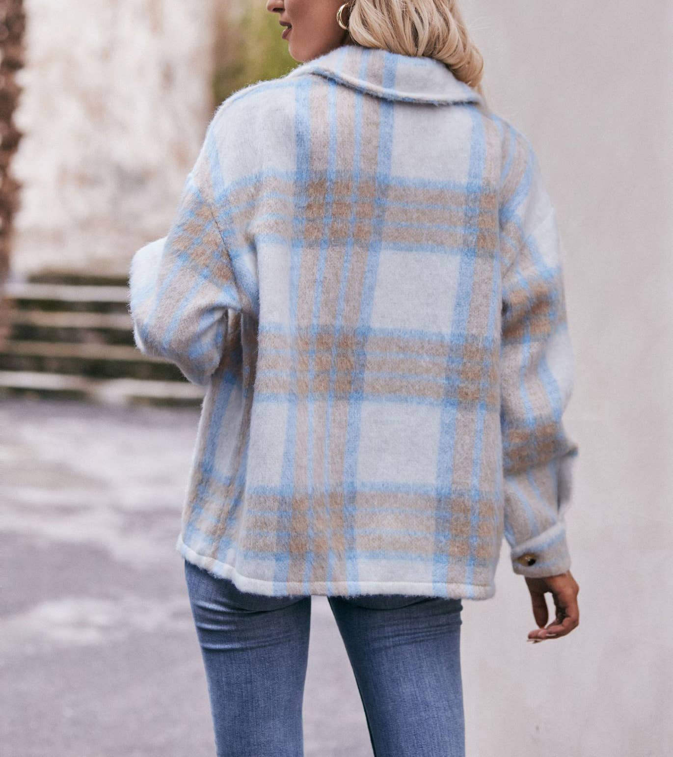 Plaid mohair short tweed thick coat