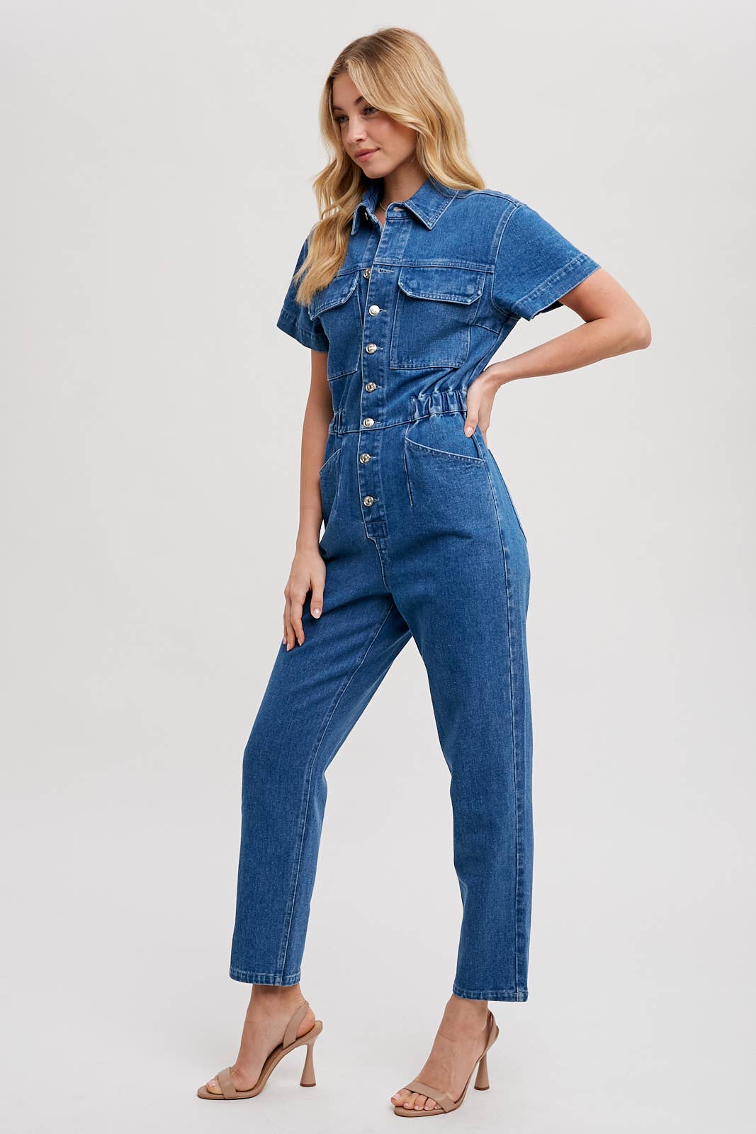 DENIM TAPERED LEG JUMPSUIT