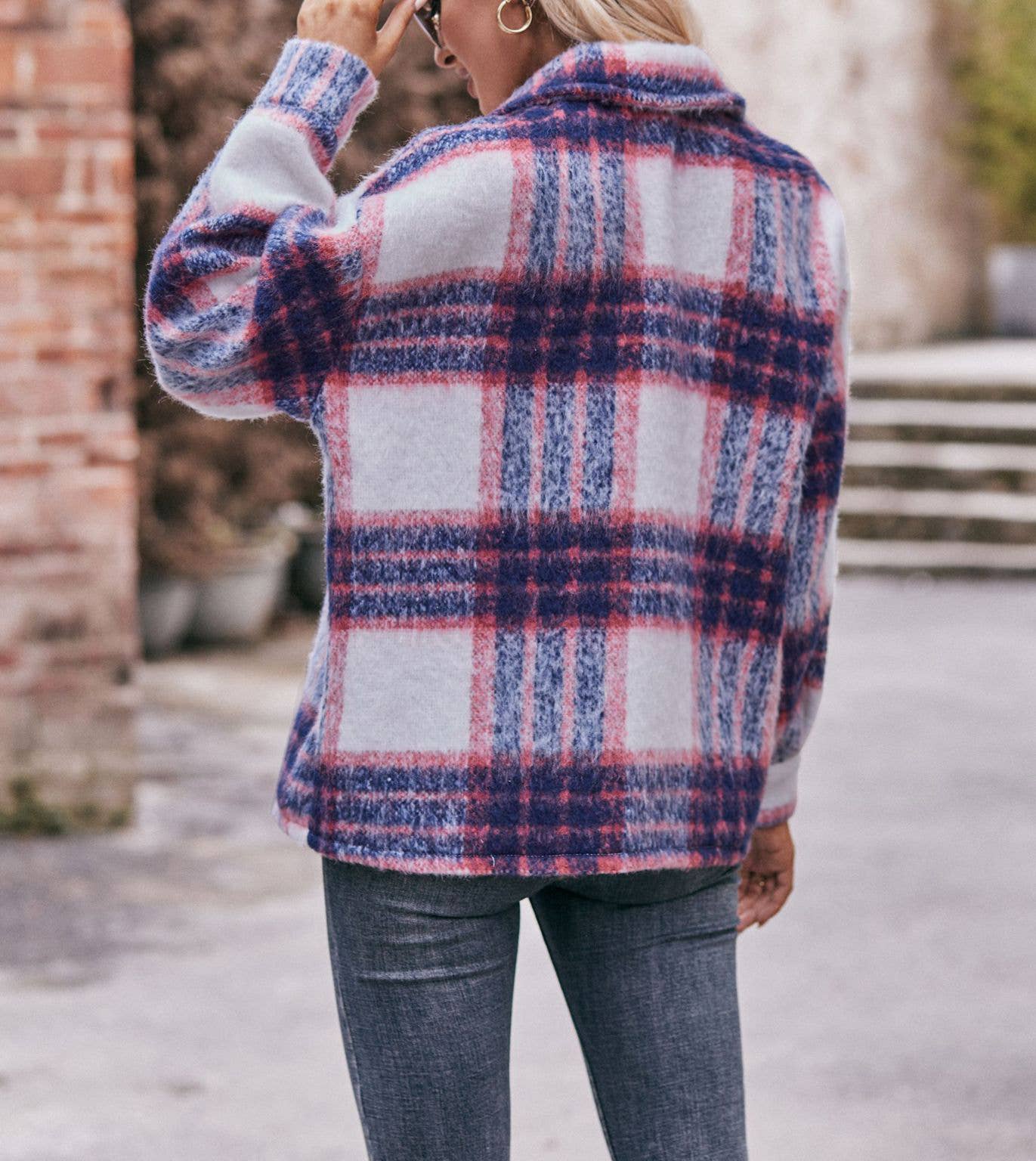 Plaid mohair short tweed thick coat