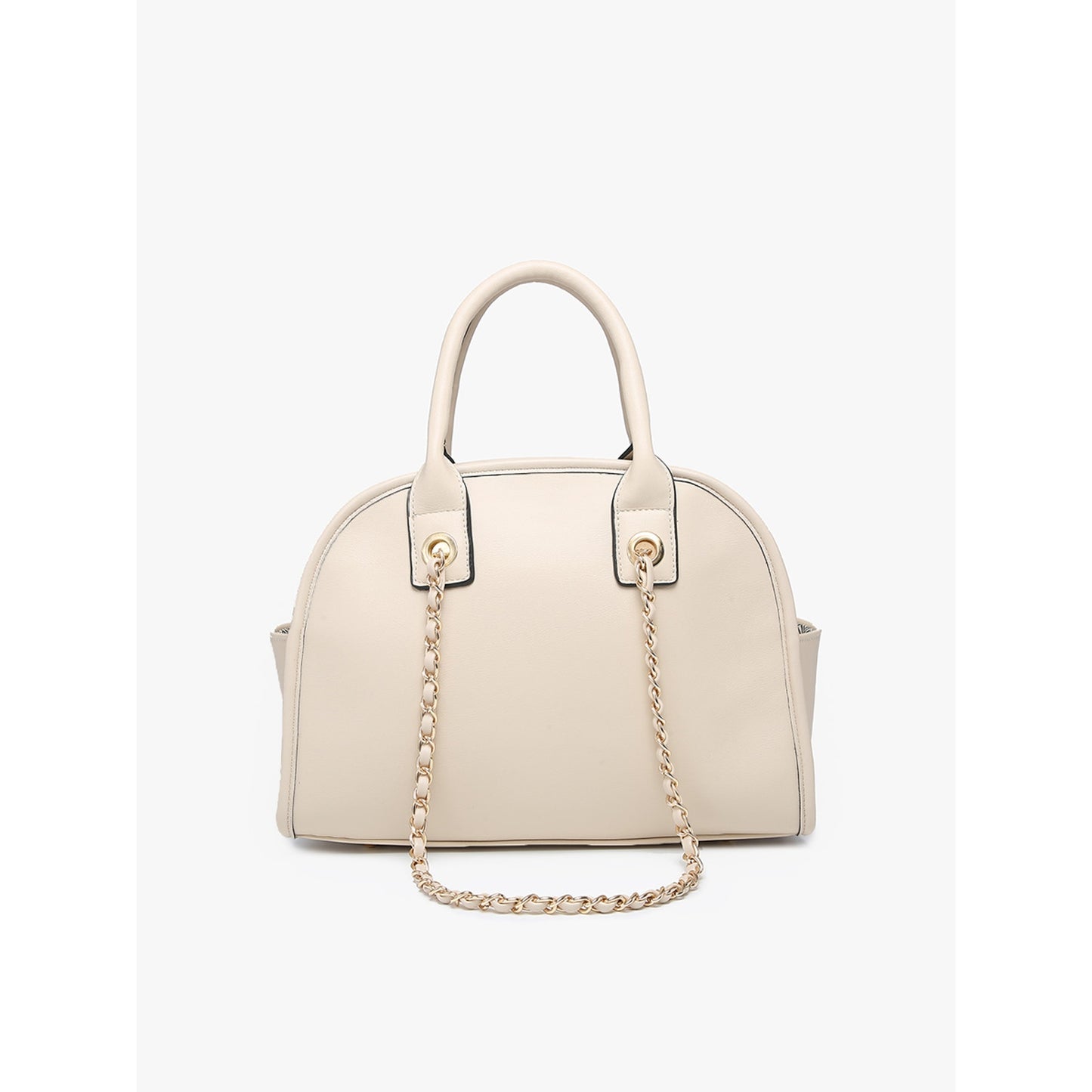 Dome Satchel w/ Chain Strap-Off White/Light Beige