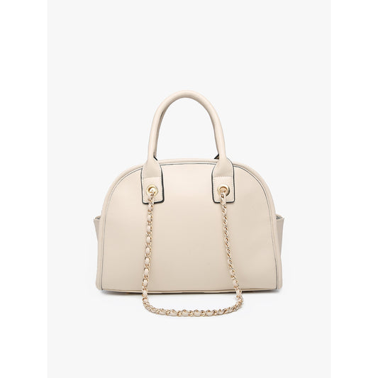 Dome Satchel w/ Chain Strap-Off White/Light Beige