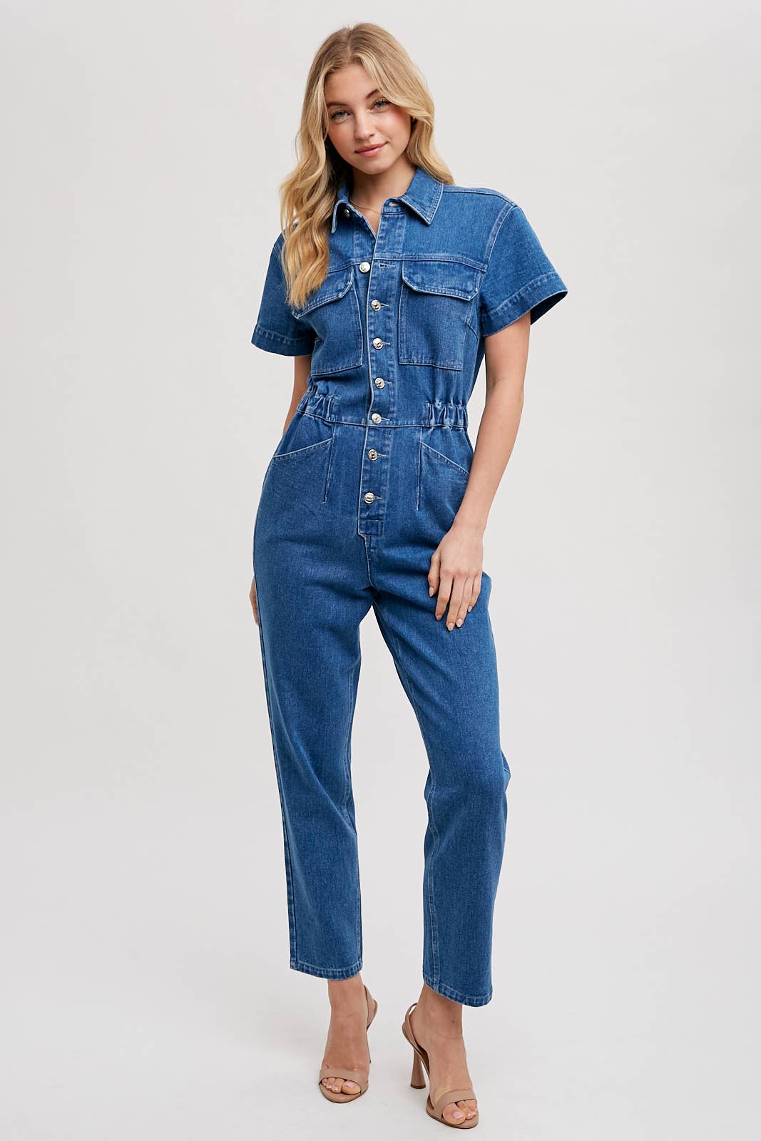 DENIM TAPERED LEG JUMPSUIT