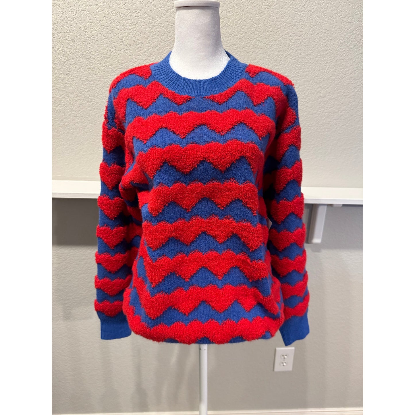 Wave Pattern Sweater-Blue & Red-Medium