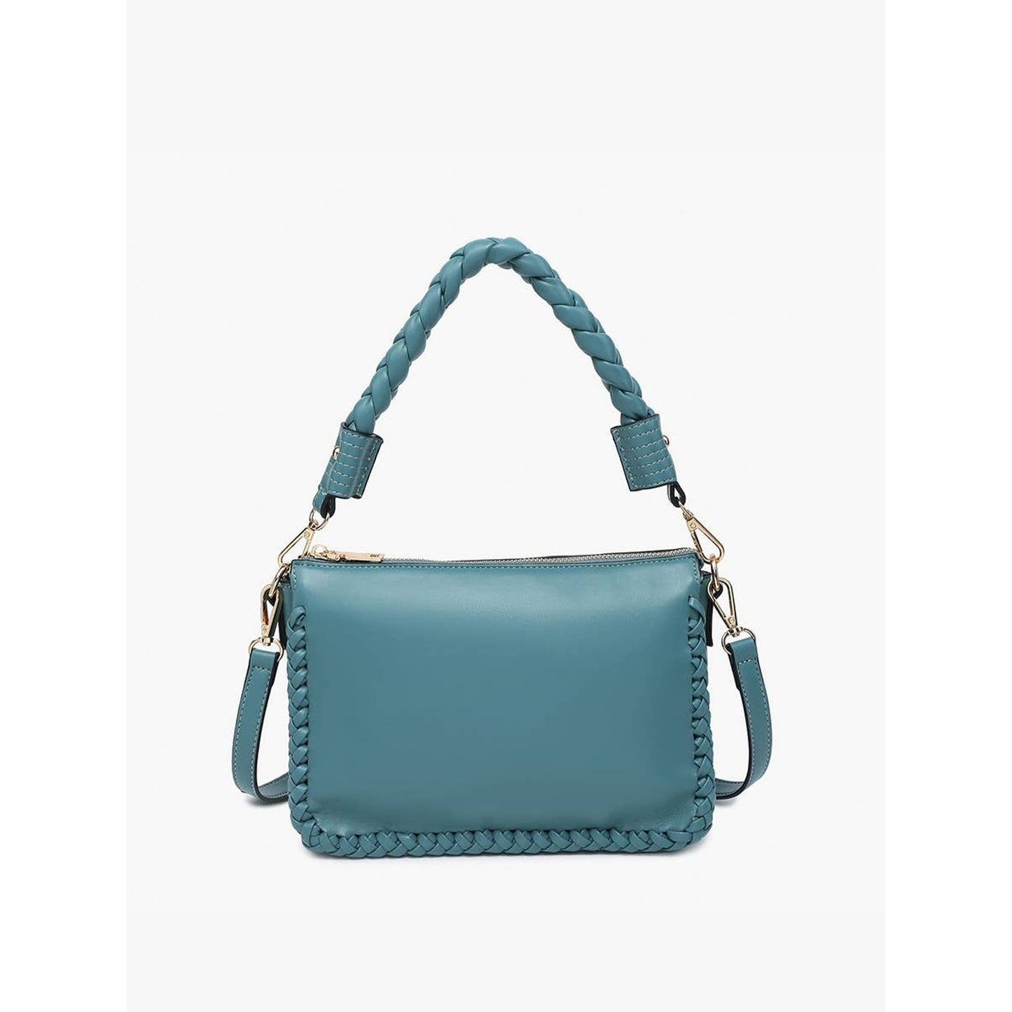 Judith Whipstitch Trim Shoulder Bag w/ Braided Handle-Brown